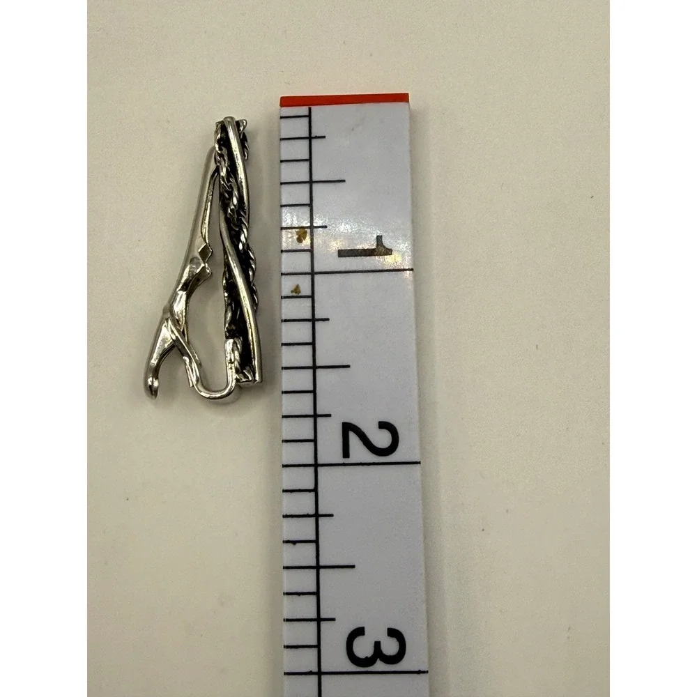 Swank Vintage Tie Clip Set Silver Tone Faux Pearl‎ Art Deco Rope Mid Century 2pc